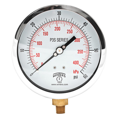 WINTERS Pressure Gauge, 0 to 60 psi, 1/4 in MNPT, Black P3S6010