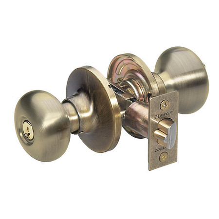 MASTER LOCK Knob Lockset, Biscuit Style, Antique Brass BC0105KA