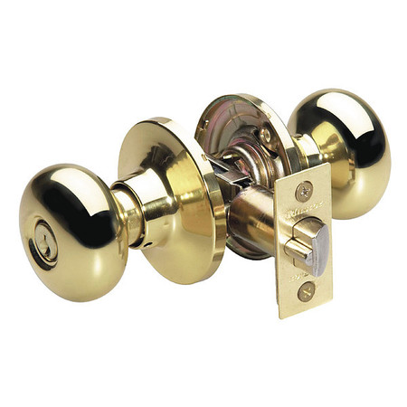 MASTER LOCK Knob Lockset, Biscuit Style, Polished Brss BC0103KA4S