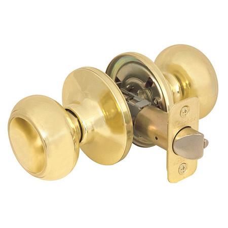 MASTER LOCK Knob Lockset, Rusk Style, Polished Brass RU0403BOX