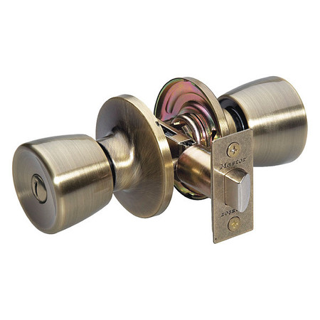 MASTER LOCK Knob Lockset, Tulip Style, Antique Brass TU0305BOX