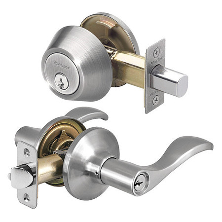 MASTER LOCK Lever Lockset, Satin Nickel, Wave Style WLC0615KA4S