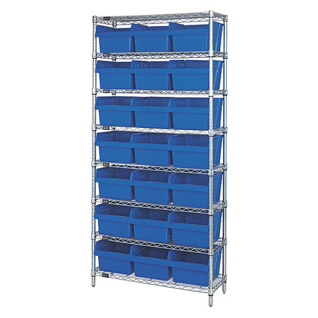 QUANTUM STORAGE SYSTEMS Steel Bin Shelving, 12 in W x 74 in H x 36 in D, 8 Shelves, Blue WR8-809BL