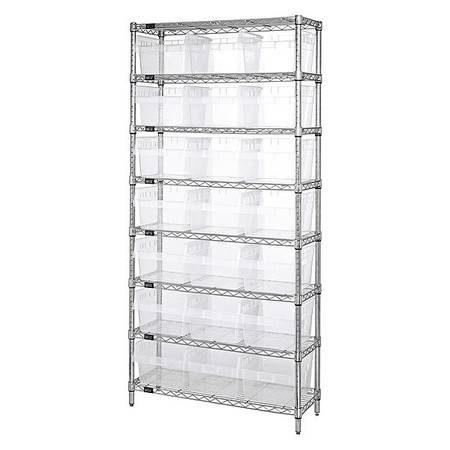 QUANTUM STORAGE SYSTEMS Steel Bin Shelving, 12 in W x 74 in H x 36 in D, 8 Shelves, Clear WR8-809CL