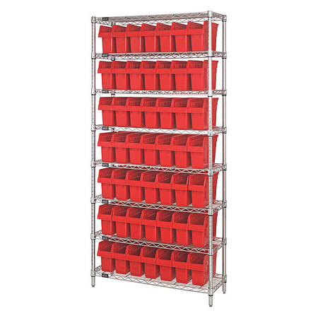 QUANTUM STORAGE SYSTEMS Steel Bin Shelving, 12 in W x 74 in H x 36 in D, 8 Shelves, Red WR8-801RD