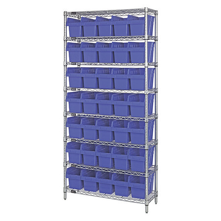 QUANTUM STORAGE SYSTEMS Steel Bin Shelving, 18 in W x 74 in H x 36 in D, 8 Shelves, Blue WR8-804BL