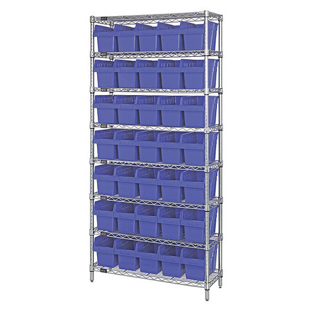 QUANTUM STORAGE SYSTEMS Steel Bin Shelving, 12 in W x 74 in H x 36 in D, 8 Shelves, Blue WR8-802BL