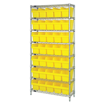 QUANTUM STORAGE SYSTEMS Steel Bin Shelving, 12 in W x 74 in H x 36 in D, 8 Shelves, Yellow WR8-802YL
