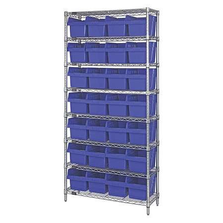 QUANTUM STORAGE SYSTEMS Steel Bin Shelving, 12 in W x 74 in H x 36 in D, 8 Shelves, Blue WR8-807BL