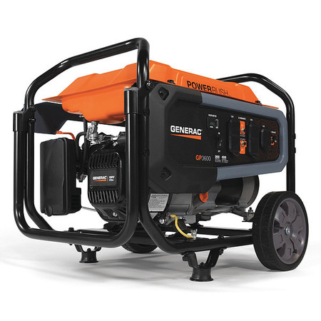 Generac Portable Generator, Gasoline, 3,600 W Rated, 4,500 W Surge, Recoil Start, 120V AC, 30 A 7677