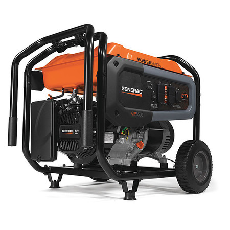 GENERAC Portable Generator, Gasoline, 6,500 W Rated, 8,125 W Surge, Recoil Start, 120/240V AC, 54.2/27.1 A 7681