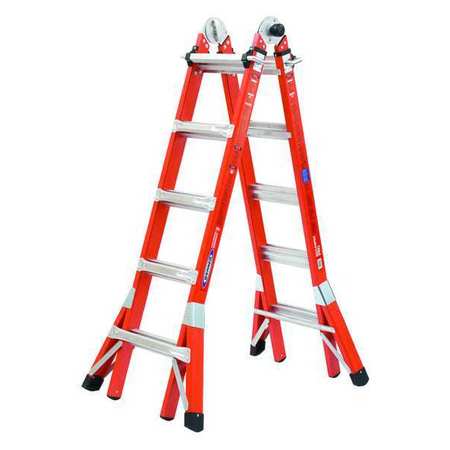 WERNER Multipurpose Ladder, Extension, Scaffold, Staircase, Stepladder Configuration, 19 ft, Fiberglass FMT-22