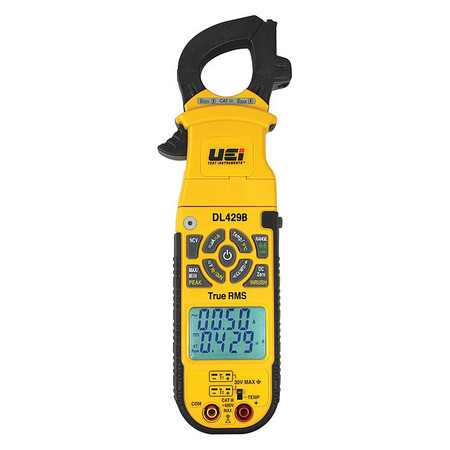 Uei Test Instruments Clamp Meter, Dual LCD, 2,000 uA A, 1.2 in (30 mm) Jaw Capacity, Cat III 600V Safety Rating DL429B