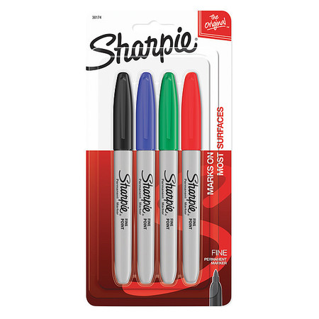 SHARPIE Black, Blue, Green, Red Permanent Marker Set, Fine Tip, 4 PK 30174PP