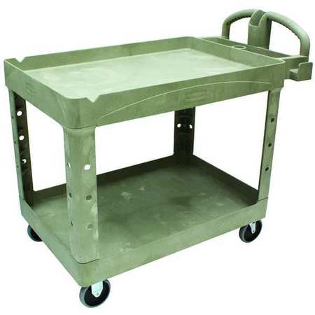 Rubbermaid Commercial Utility Cart with Deep Lipped Plastic Shelves, Plastic, Ergonomic, 2 Shelves, 500 lb FG452088BEIG