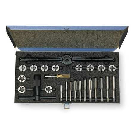 CLEVELAND 25PC HSSPlugHandTap & CarbonRound Adj Die Set Cle-Line 11 Sizes 1/4-20 To 1/2-20, 1/8-27 UNC, UNF, NPT C00528