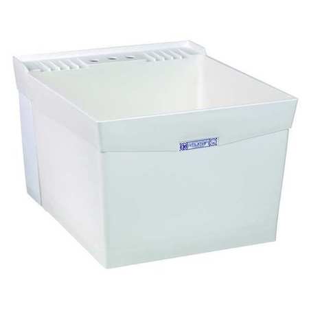Mustee Laundry Tub, 34 in H, 20 in W, 24 in L, 3 Faucet Holes, Wall Mount, Polypropylene, White 19W