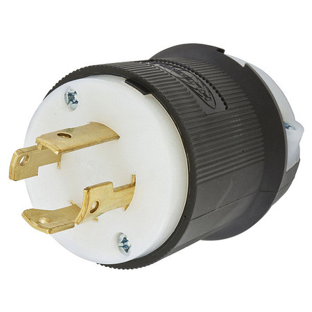 HUBBELL Locking Plug, 30 A, 250V AC, 3 Poles, L15-30P, 16 AWG to 8 AWG, Screw Terminals, Black/White HBL2721