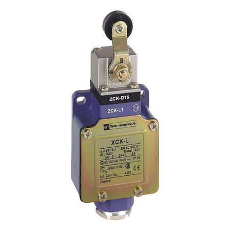 TELEMECANIQUE SENSORS Limit Switch, Roller Lever, Rotary, 1NC/1NO, 10A @ 240V AC, Actuator Location: Side XCKL115H7