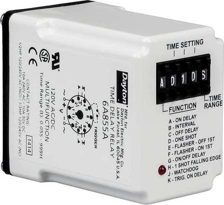 DAYTON Time Delay Relay, 240VAC, 10A, DPDT 5DRA1