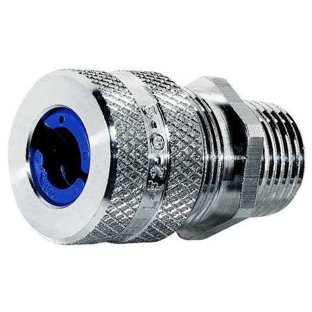 Hubbell Wiring Device-Kellems Liquid Tight Cord Connector, Straight, Aluminum, 1-5/8 in L, 1/2 in MNPT, Silver, Blue Color Code SHC1023