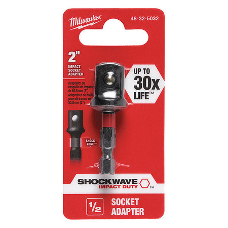 Milwaukee Tool SHOCKWAVE™ 1/4" Hex Shank to 1/2" Square Socket Impact Adapter Bit 48-32-5032