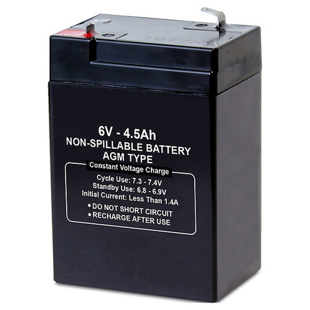 Zoro Select Battery, Sealed Lead Acid, 6V, 4.5Ah, Faston 5EFF2
