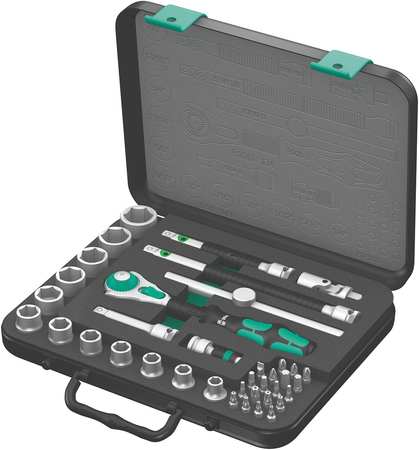 Wera 3/8" Drive Ratchet Set SAE, Torx(R) 38 Pieces 1/4 in to 7/8 in , Chrome 05003596001