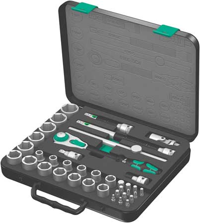 WERA 1/2" Drive Ratchet Set SAE, Torx(R) 38 Pieces 3/8 in to 1 1/4 in , Chrome 05003647001