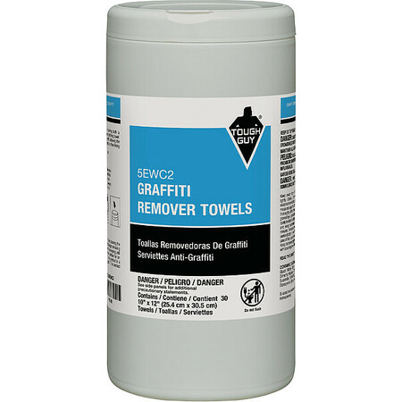 TOUGH GUY Graffiti and Paint Remover Towels 10-1/2" x 12-1/4", Gray/White 5EWC2