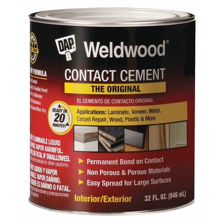 Dap Contact Cement, Weldwood, 1 qt, Can, Tan 00272