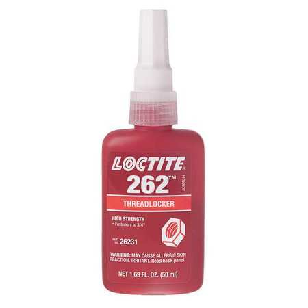 Loctite Threadlocker, LOCTITE 262, Red, High Strength, Liquid, 50 mL Bottle 135374