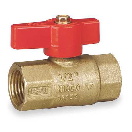 NIBCO 1/2" FNPT Brass Gas Ball Valve Inline GB1A