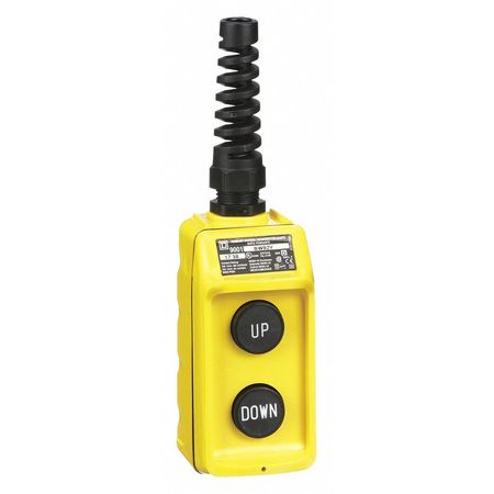 Square D Pendant Push Button Station, Up/Down, 2NO, Mechanical Interlock, 1/3/3R/4/4X, Yellow 9001BW92Y