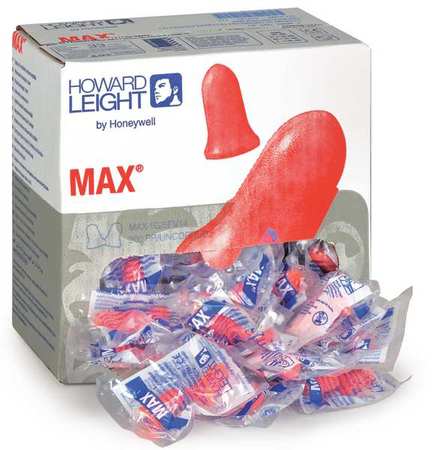 Honeywell Howard Leight MAX-1 Disposable Foam Uncorded Earplugs, Bell Shape, 33 dB NRR, Coral, 200 Pairs/Box MXM-1G