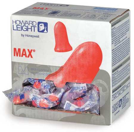 Honeywell Howard Leight MAX-1 Disposable Foam Uncorded Earplugs, Bell Shape, 33 dB NRR, Coral, 200 Pairs/Box MXM-1G