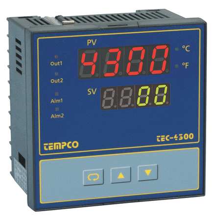 TEMPCO Temp Ctrl, 90-264VAC, 1/4Din, 2Out, 1Alarm TEC55016