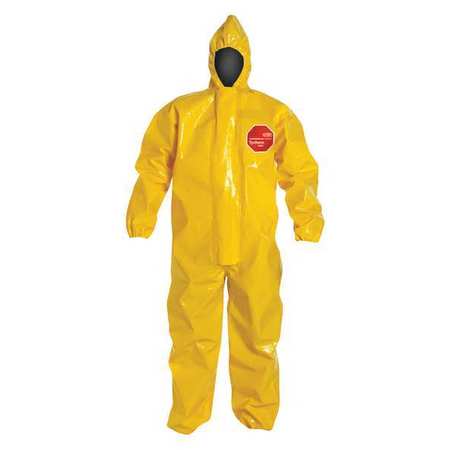 DUPONT Hooded Chemical Resistant Coveralls, 5XL, 2 PK, Yellow, Non-Woven Polypropylene, Zipper BR127TYL5X000200