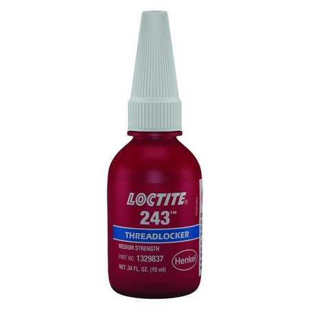 Loctite Primerless Threadlocker, LOCTITE 243, Blue, Medium Strength, Liquid, 10 mL Bottle 1329837