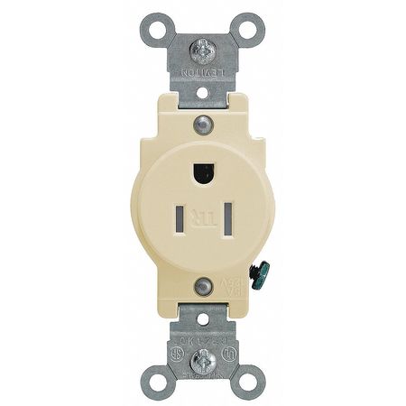 LEVITON Receptacle, 15 A Amps, 125VAC, Single Outlet, 5-15R, Ivory T5015-I