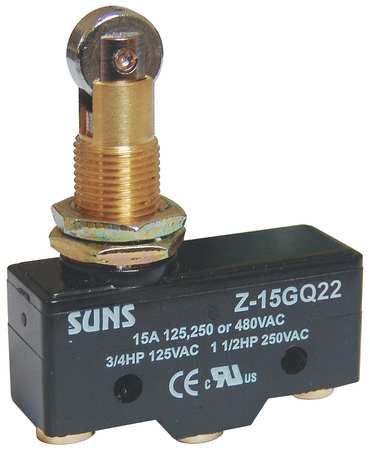 ZORO SELECT Industrial Snap Action Switch, Panel Mount, Plunger, Roller Actuator, SPDT 5JED9