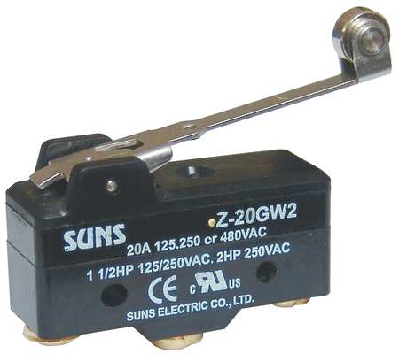 ZORO SELECT Industrial Snap Action Switch, Hinge Roller, Lever Actuator, SPDT, 20A @ 480V AC Contact Rating 5JEF2