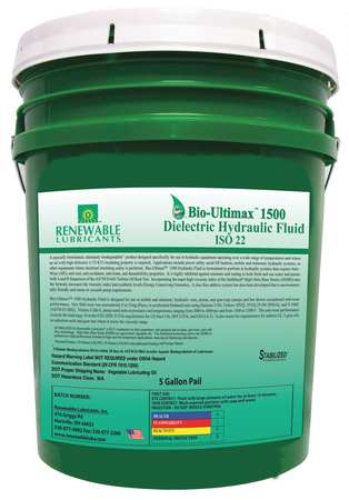 RENEWABLE LUBRICANTS 5 gal Pail, Hydraulic Oil, 22 ISO Viscosity, Not Specified SAE 81094