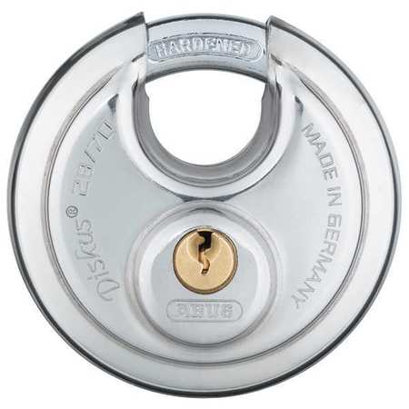 ABUS Padlock, Keyed Different, Partially Hidden Shackle, Disc Stainless Steel Body, Steel Shackle 28/70 KD