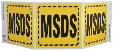 ZING MSDS Sign, 7 1/2 in Height, 20 in Width, Plastic, Rectangle, English 3058