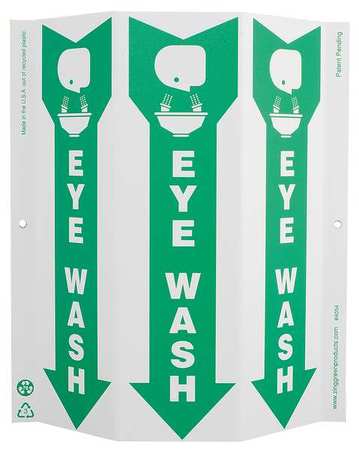 ZING Eye Wash Sign, 12" Height, 9" Width, Plastic, English 4054G
