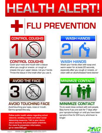 Zing Safety Poster, 22 x 16In, Flu Prevention 5011