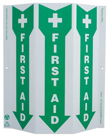 ZING First Aid Sign, 12" Height, 9" Width, Plastic, English 4056G