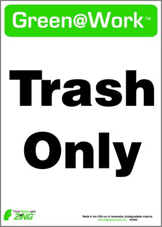 ZING Waste Sign, 14" Height, 10" Width, Plastic, Rectangle, English 2068