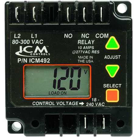 Icm Line Voltage Monitor, Manual or Automatic Reset, 10 Contact Rating (Amps), 80 to 300 Volts ICM492C-LF